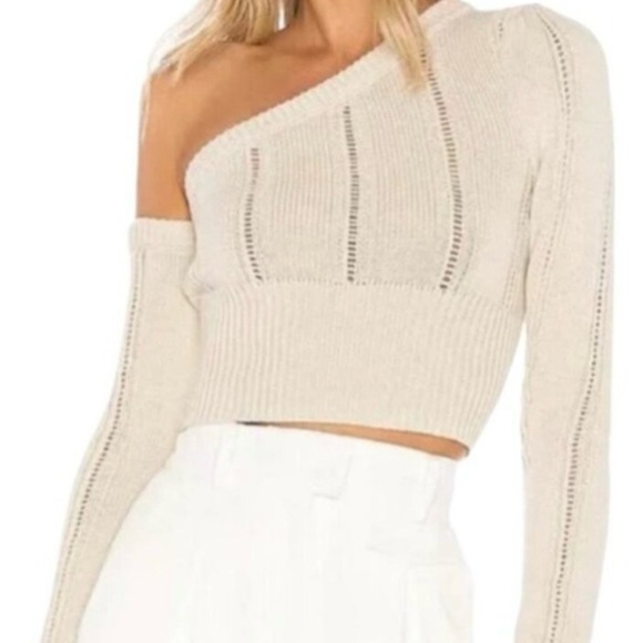 Majorelle Cream Landau Cropped Long Sleeve Asymmetrical Sweater - Picture 1 of 7